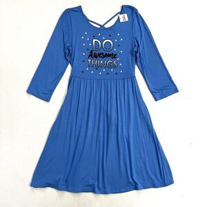 NWT Justice Girl Do Awesome Things 3/4 Sleeve Cage Detail Blue Midi Dress 14/16